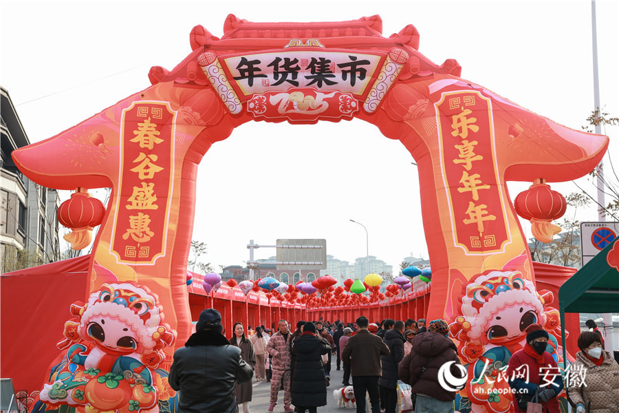 安徽南陵，年貨集市一開場(chǎng)就吸引眾多居民選購年貨。人民網(wǎng)記者 張俊攝